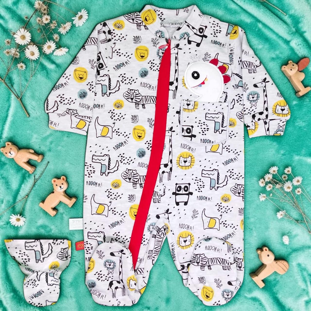 Nenios Baby Boy Grey Animals Printed Footed Bodysuit