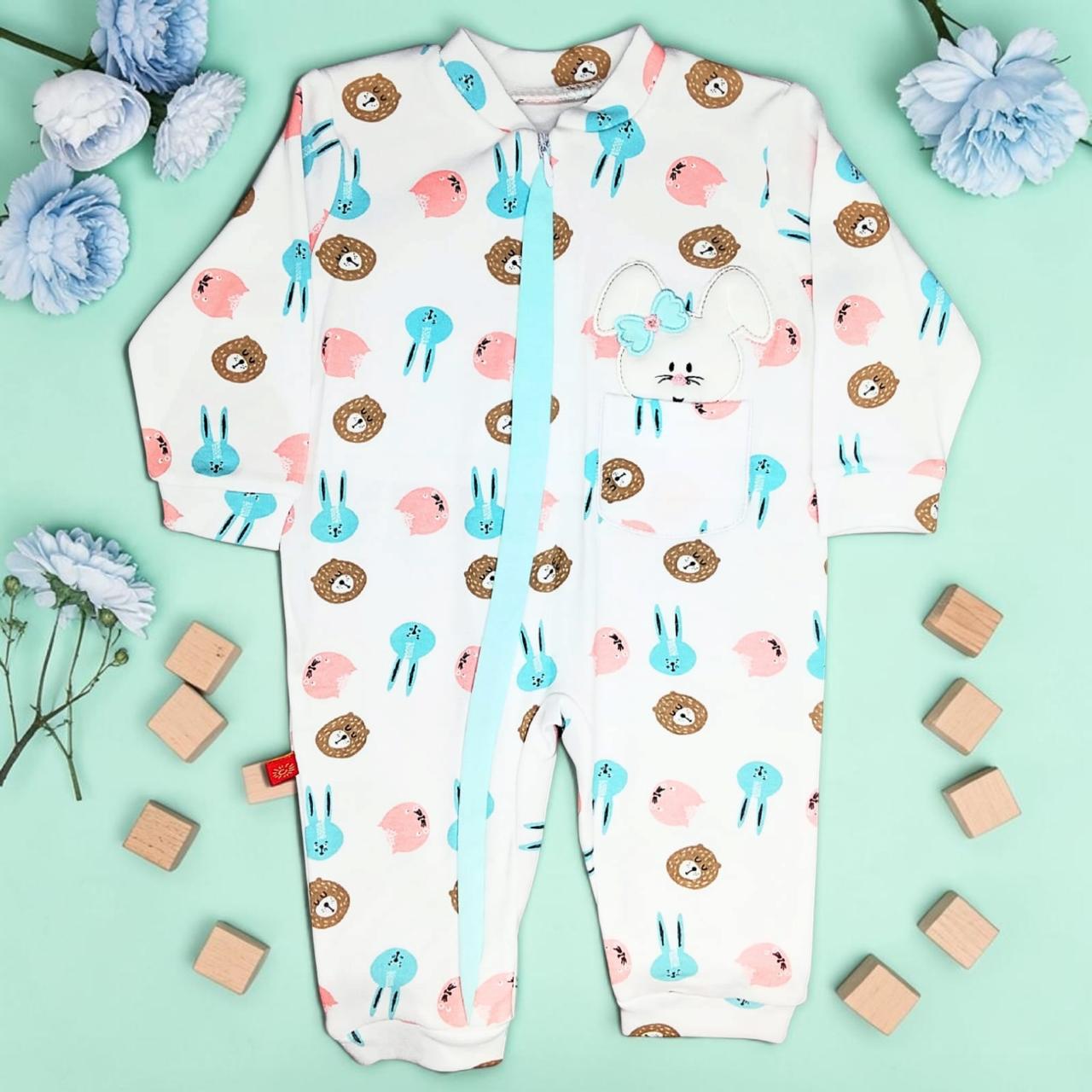 Nenios Baby Girl White Pink Blue Footed Bodysuit