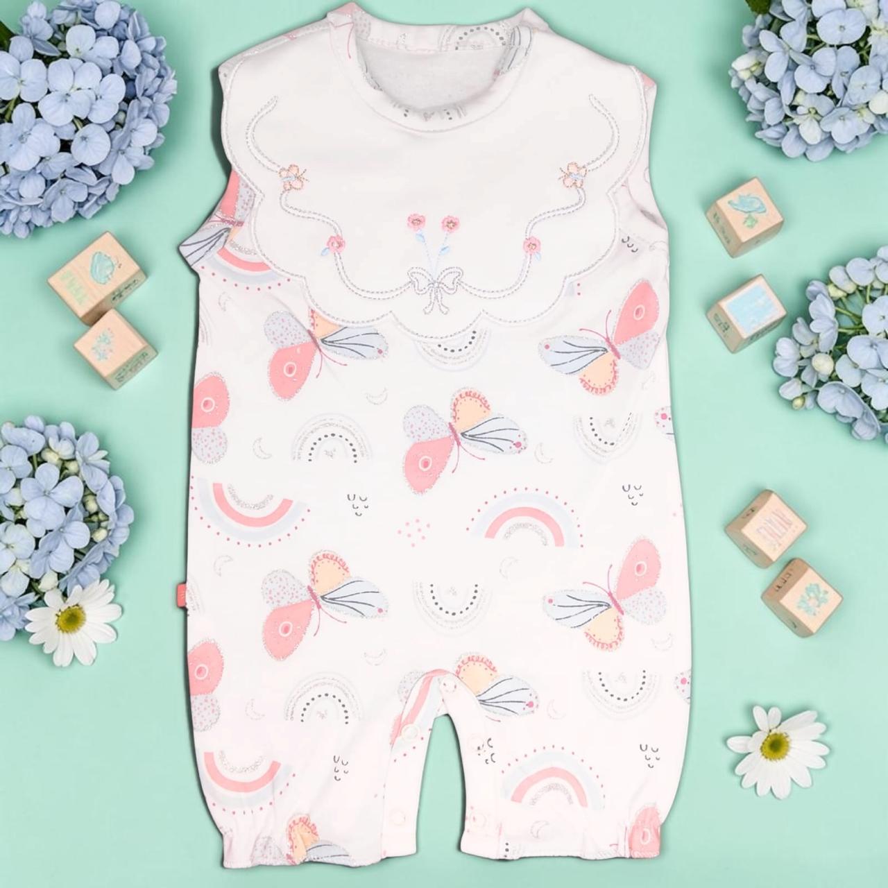 Nenios Baby Girl White Pink Butterfly Short-Sleeve Bodysuit