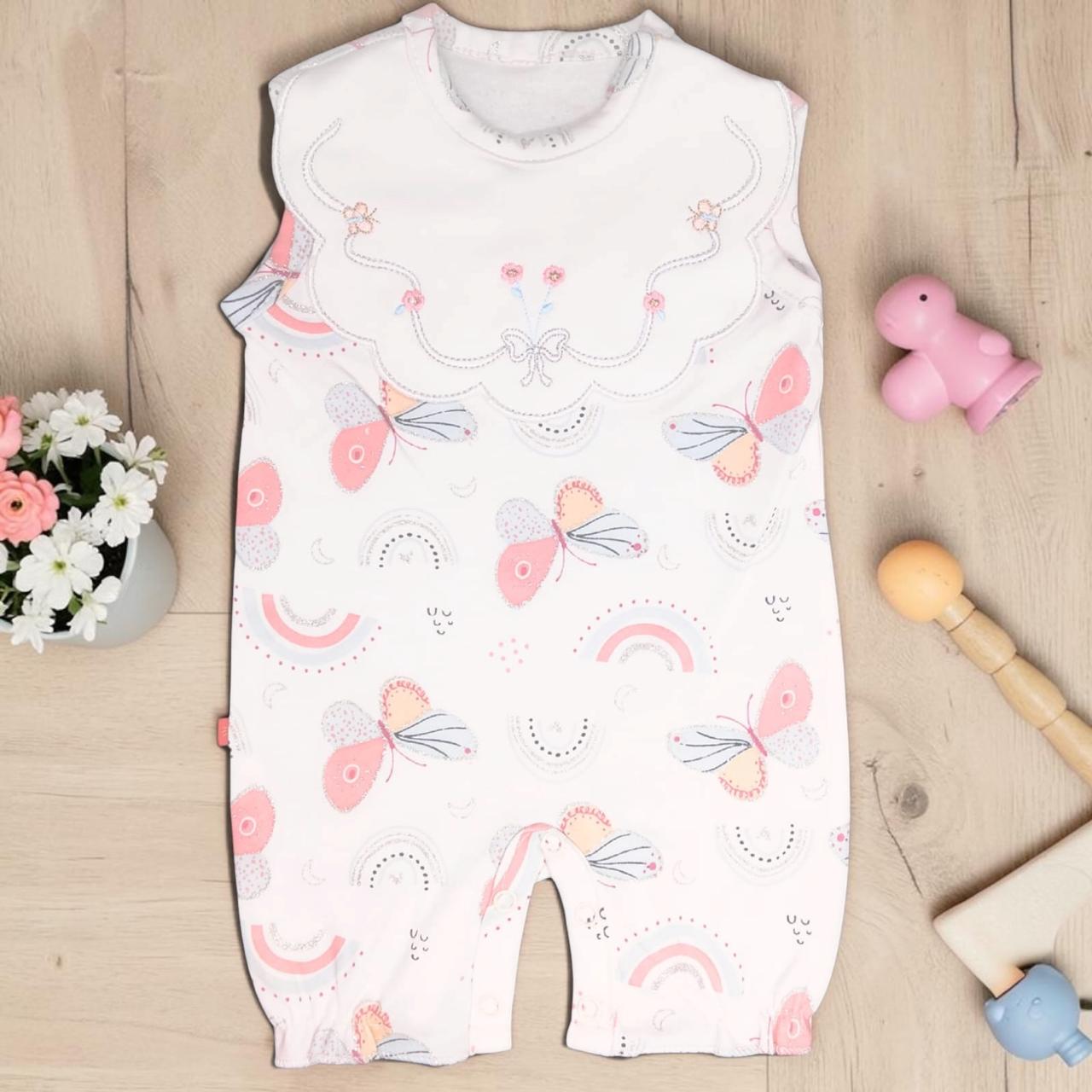 Nenios Baby Girl White Pink Butterfly Short-Sleeve Bodysuit