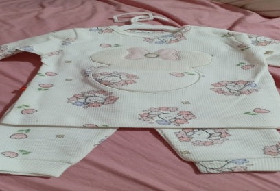 Nenios Baby Girl White Pink Rabbit Pyjama Set
