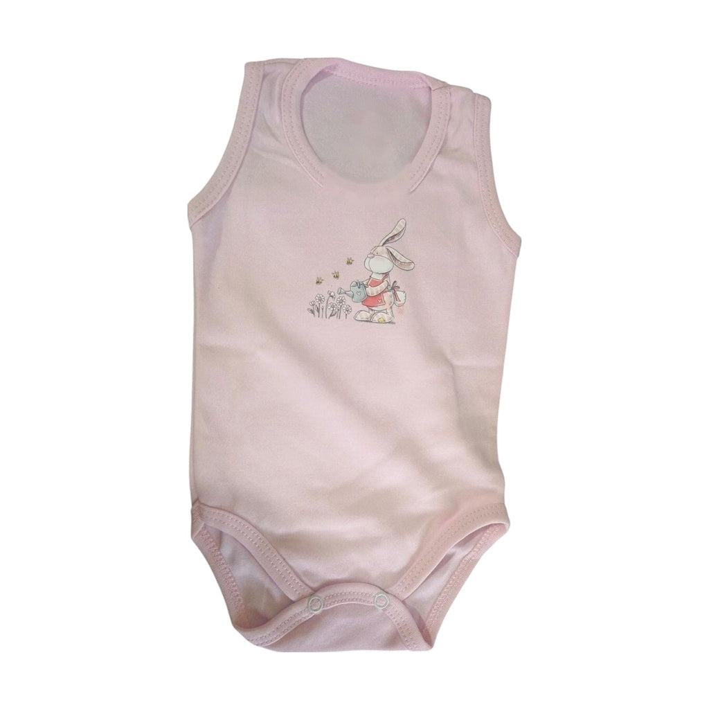 Sleeveless Printed Baby Bodysuit – Pink – front