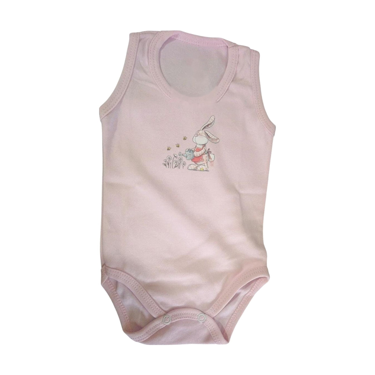 Sleeveless Printed Baby Bodysuit – Pink – front
