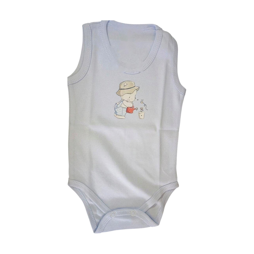 Sleeveless Printed Baby Bodysuit – Baby Blue – front