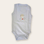 Sleeveless Printed Baby Bodysuit – Baby Blue – front, styled