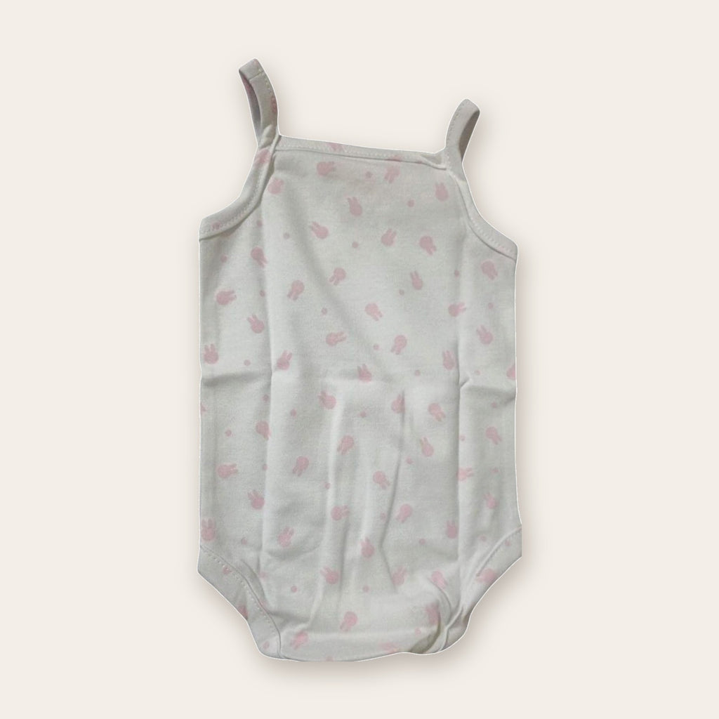 Strappy Printed Baby Bodysuit – White / Bunny – front, styled