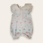 Waffle Baby Romper with Embroidered Collar – White / Butterflies – front, styled