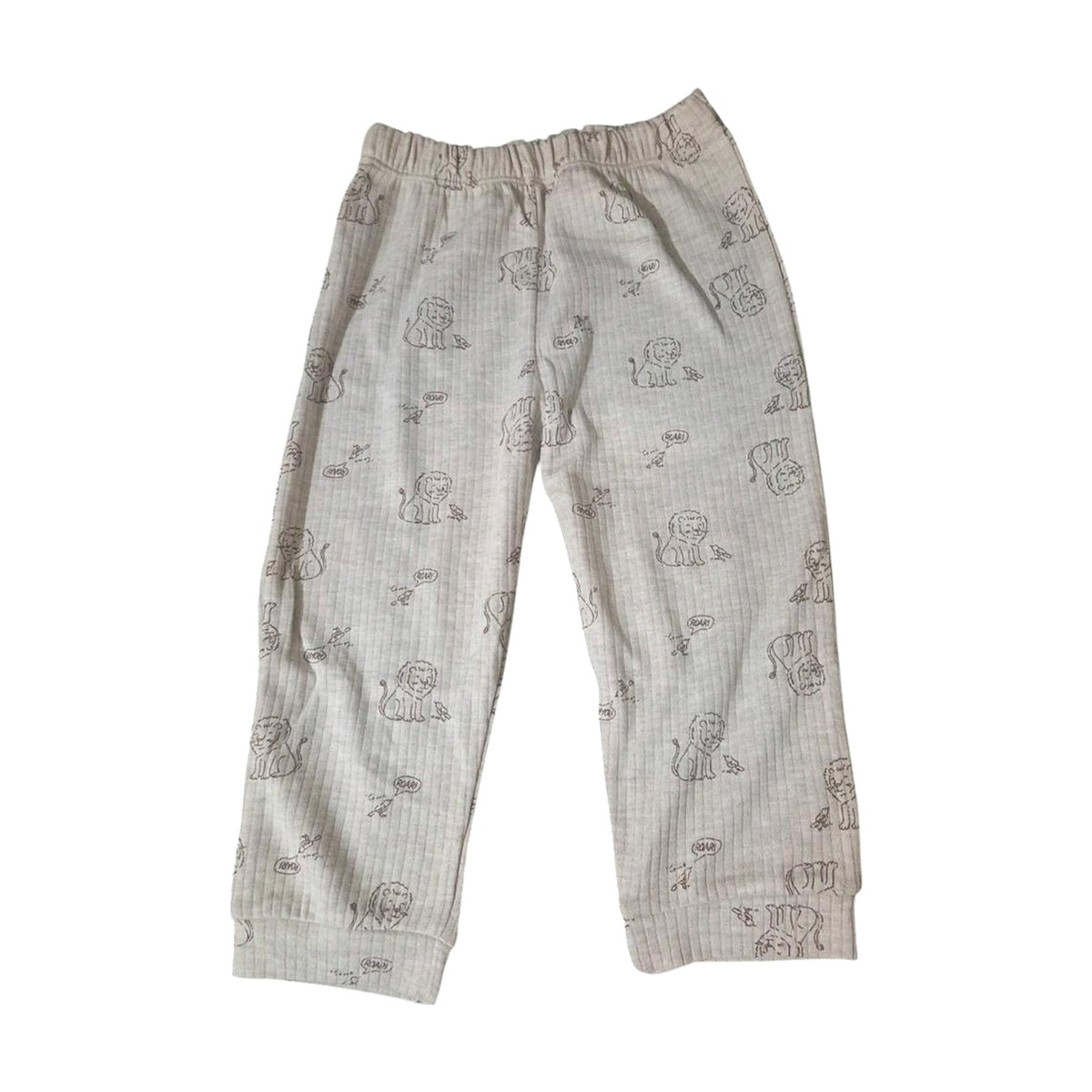 Lion Print Waffle Pyjama Set – Light Brown / Lion – front