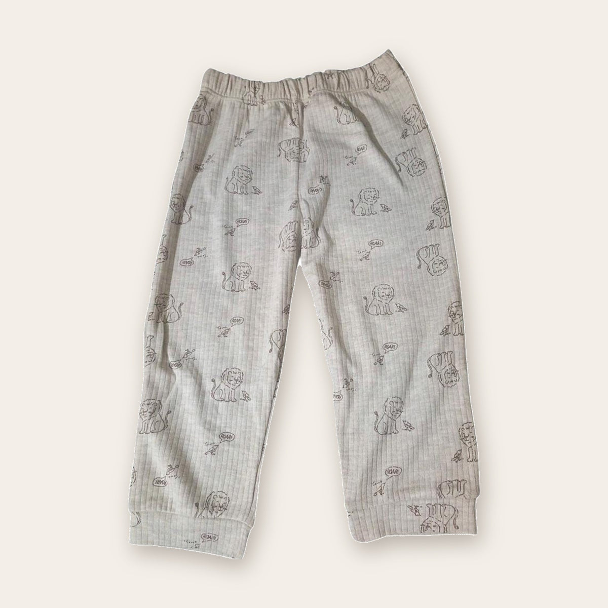 Lion Print Waffle Pyjama Set – Light Brown / Lion – front, styled
