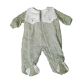 Velvet Footed Baby Sleepsuit with Embroidered Collar – Sage Green / Teddy – front