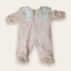 Velvet Footed Baby Sleepsuit with Embroidered Collar – Pink / Flowers – front, styled