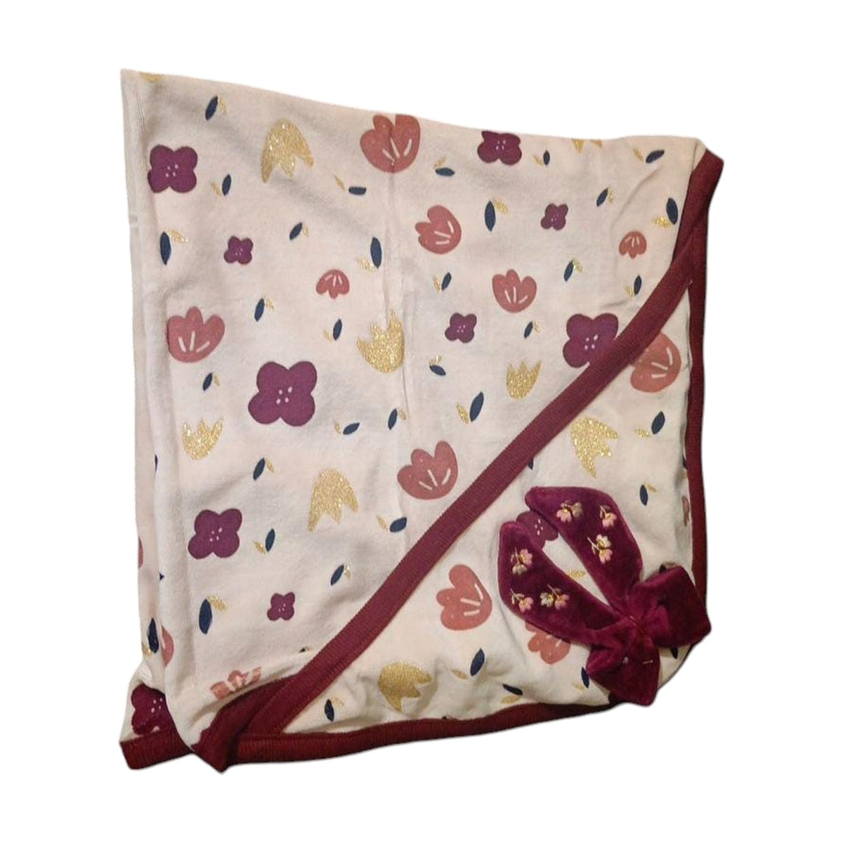 Floral Velvet Hooded Baby Blanket – front