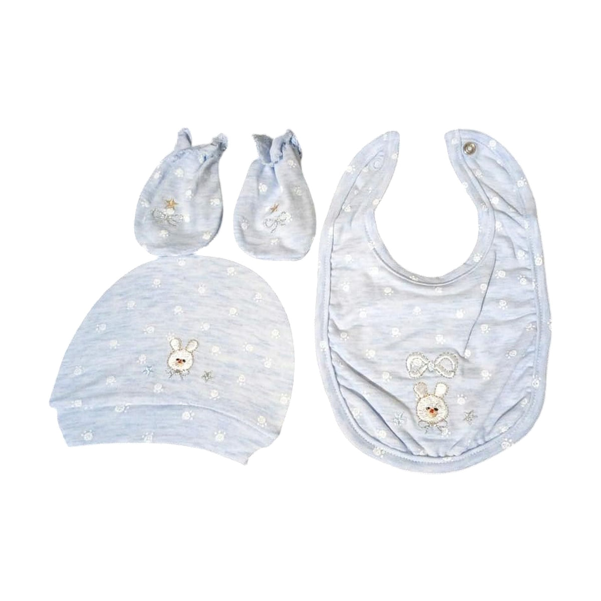 Newborn Baby Gift Set – 6 Pieces – Baby Blue / Footsteps – front