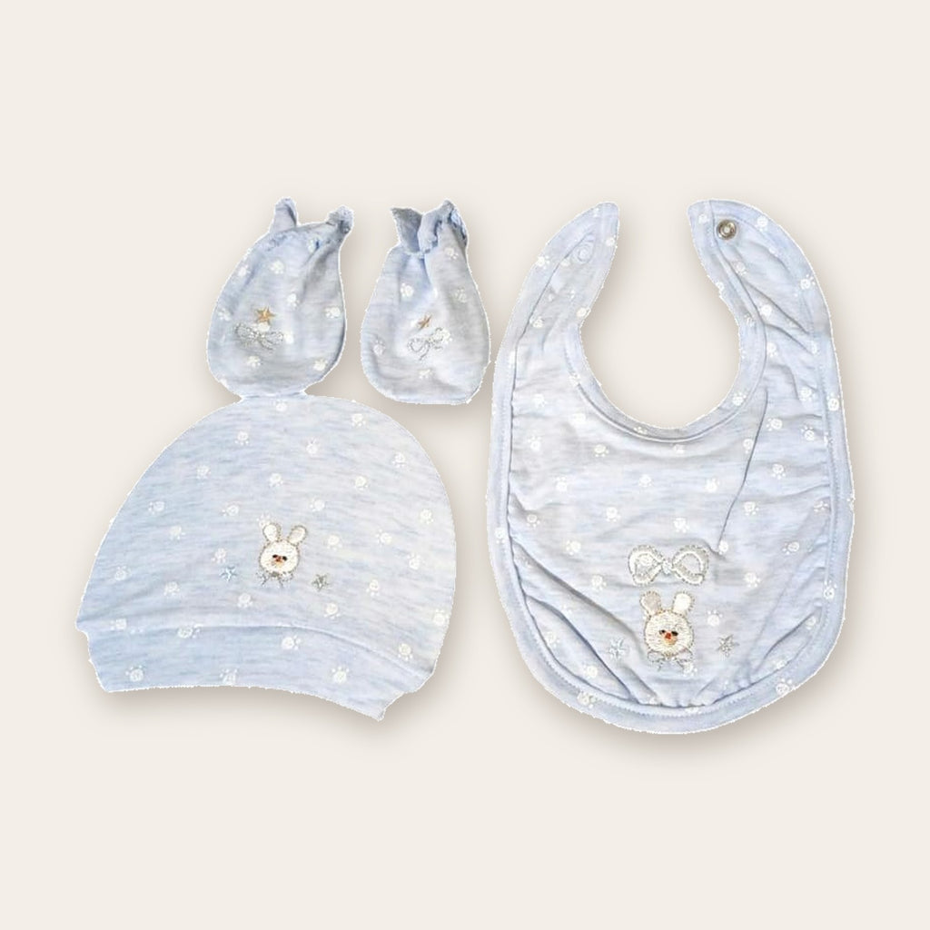 Newborn Baby Gift Set – 6 Pieces – Baby Blue / Footsteps – front, styled