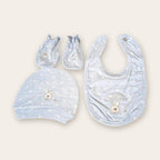 Newborn Baby Gift Set – 6 Pieces – Baby Blue / Footsteps – front, styled