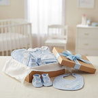 6-piece baby blue newborn gift set in a gift box