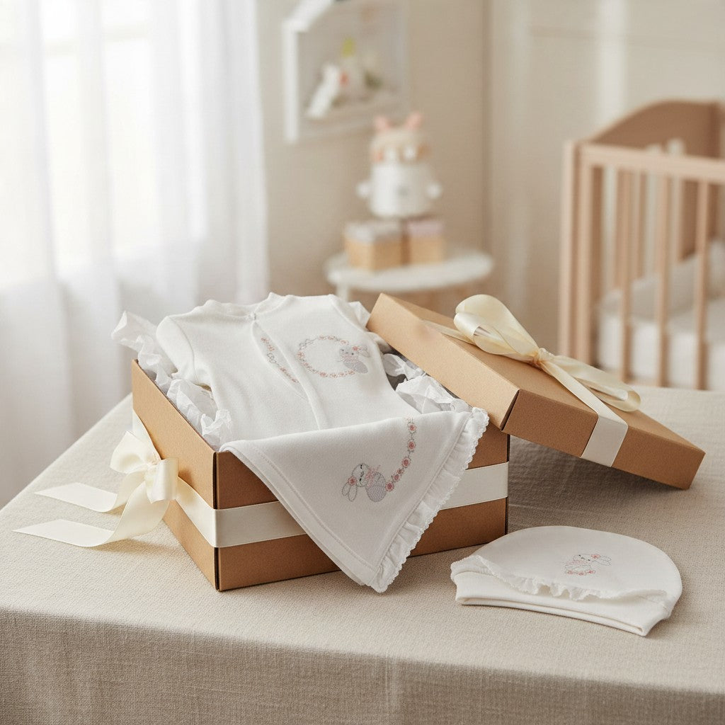 White 3-piece newborn set in a gift box