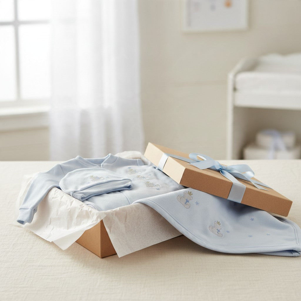 Baby blue 3-piece newborn set in a gift box